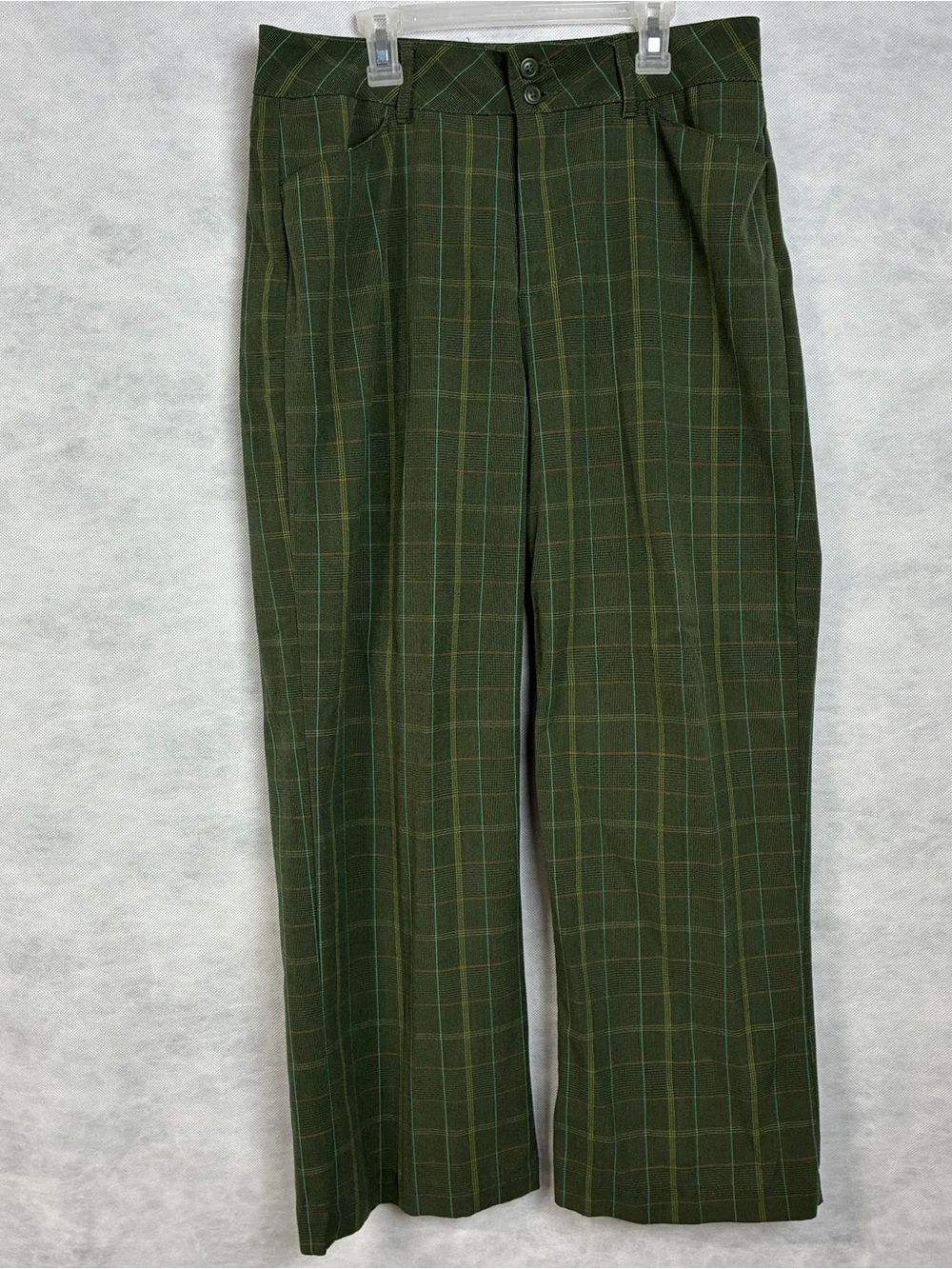 VTG Y2k White Stag Stretch Plaid Dress Pants Size 12 Green Wide Leg High Rise